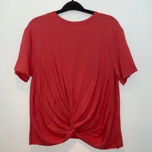 Pink/red tie front tee